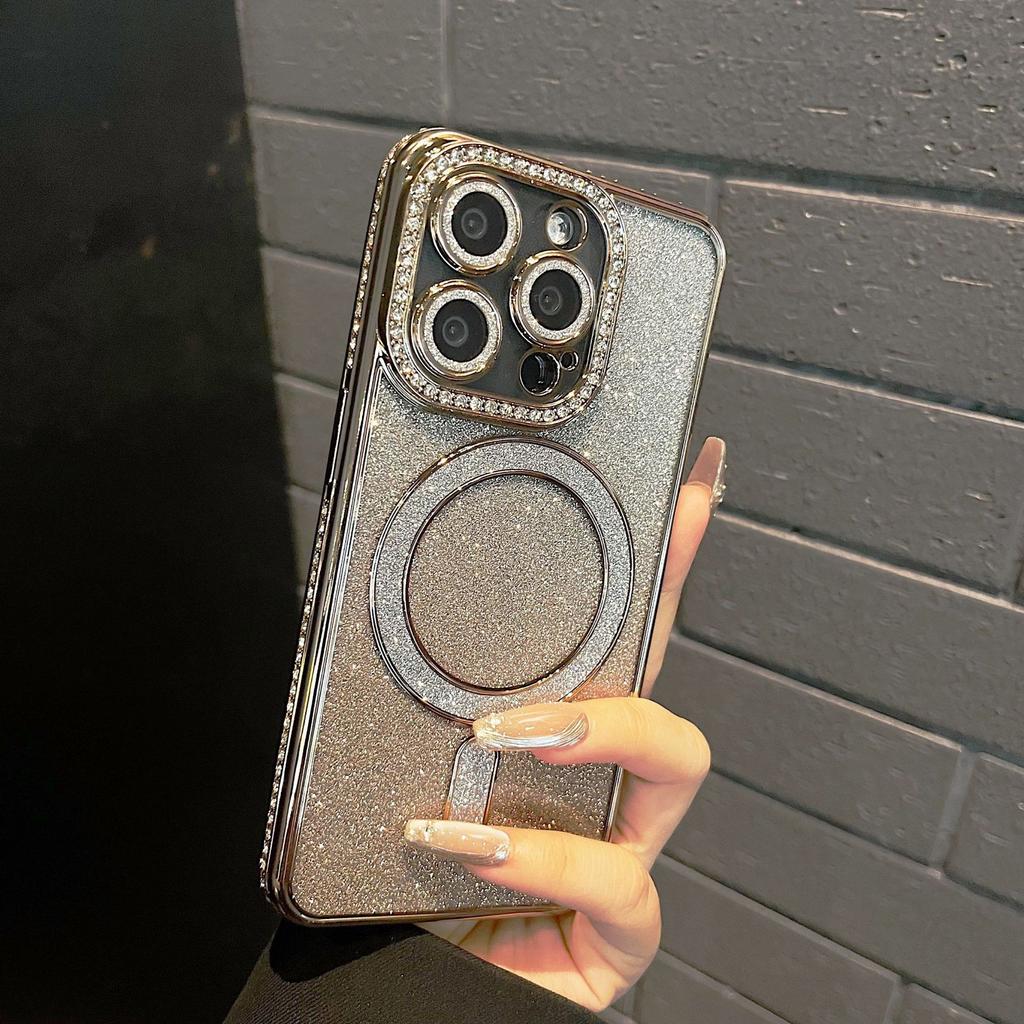 Rhinestone Flash Powder Magnetic Suction for IPhone16proMax Gradient Phone Case Apple 15 All-inclusive Mirror 14 Protection Case