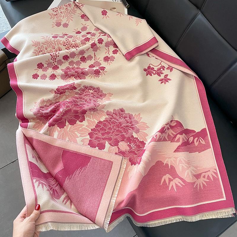 Soft Fleece-Like Throw Blanket Office Winter Warmth Womens Shawl With Chinese Floral