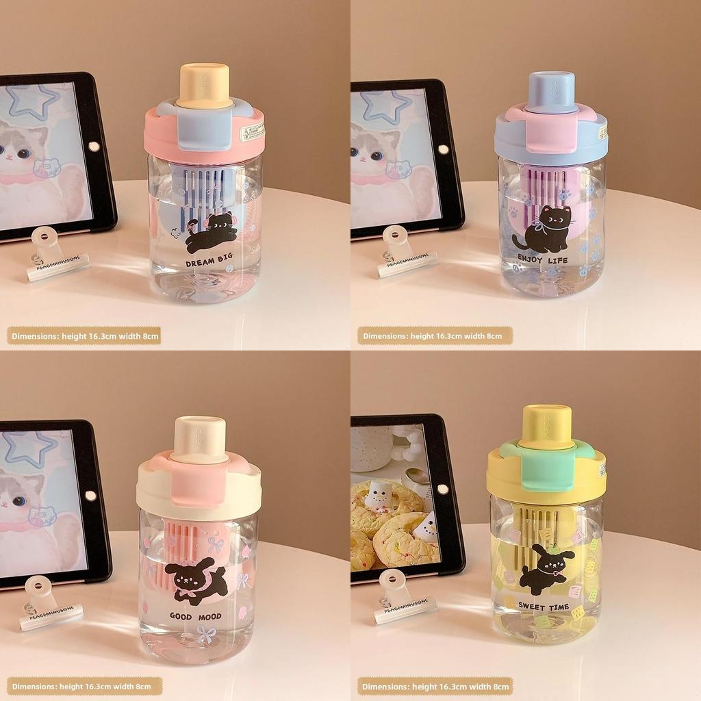 Girls Cartoon Double Drinking Plastic Cup With Rotating Straw For Office And Travel Use
