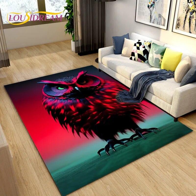3D Cartoon Cute Owl Area Rug,Carpet Rug for Home Living Room Children's Bedroom Sofa Doormat Decor,Kitchen Non-slip Floor Mat