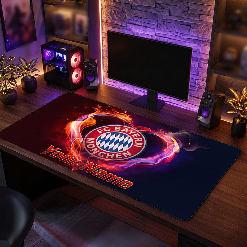 Tappetino per Mouse Grande Personalizzato Bayern Monaco, Stampa Testo Nome Personalizzato, Tappetino da Scrivania Antiscivolo con Logo Calcio, Regalo per Gamer