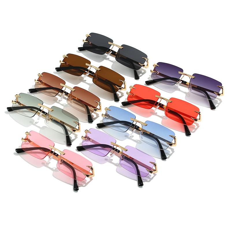 Fashion Rimless Square Double Bridge Sun Glasses Vintage Women Men Sunglasses UV400