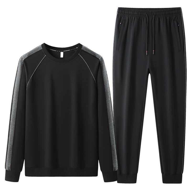 

Комплект спортивной одежды для мужчин, дышащий, свободного кроя, больших размеров, повседневный свитшот с воротником-стойкой и спортивные штаны L чёрный