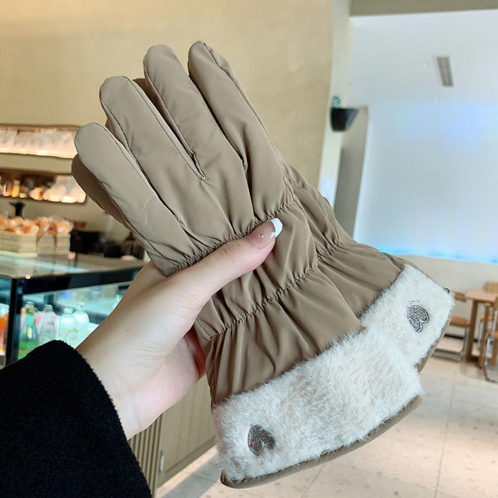 Warm Heart Embroidery Gloves Thicken Winter Plush Gloves Fashion   Cycling