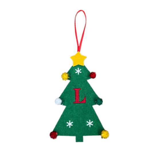 Christmas Tree Pendant Ornament with Lanyard 26 Letter Design Felt Fabric Holiday Xmas Tree Hanging Decoration