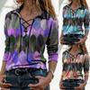Fashion Women Prints Long Sleeve Color Matching Bandage Tops Blouses