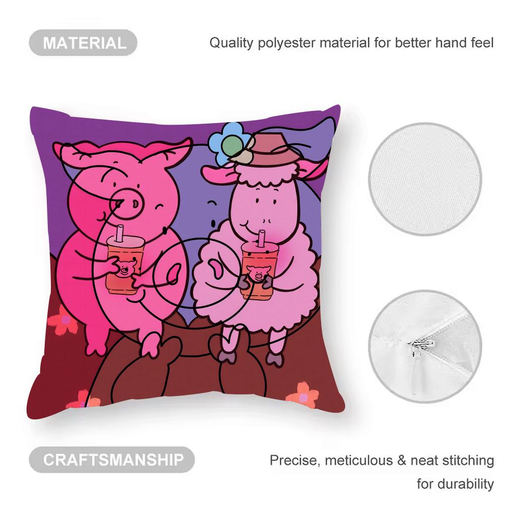 Percy Pig Cushion Cover Anti-dustmite Pillowcase Invisible Zipper Silky Short Plush Sofa Cushion Cover