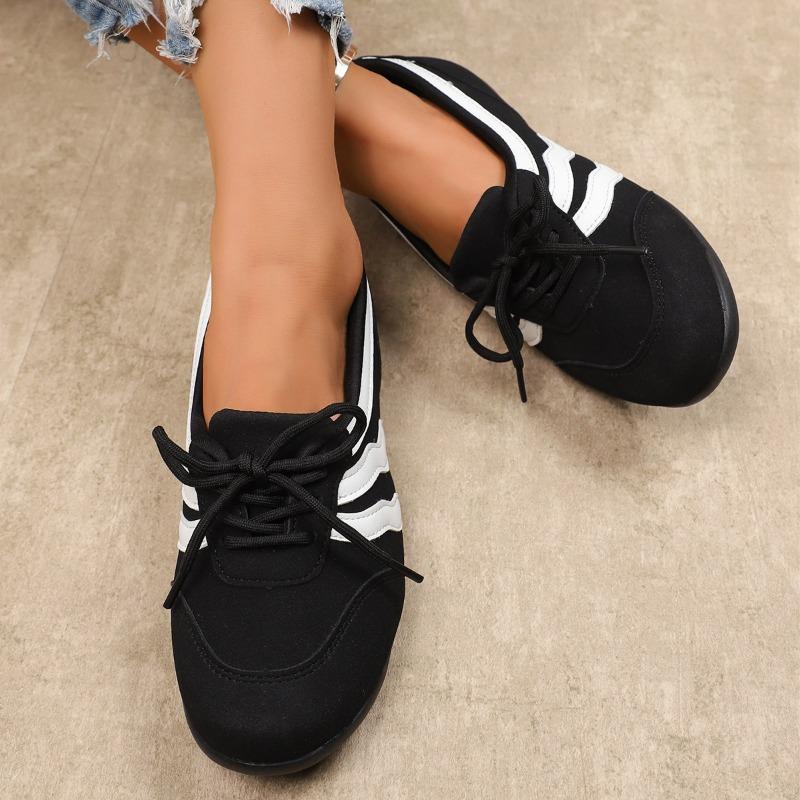 Lace-up casual low-top sports shoes New women's color matching round head flat-soled casual single shoes