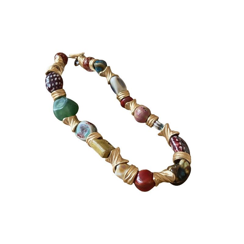 Ethnic Style Ceramic Flower Necklace Retro Exaggerated Collarbone Chain