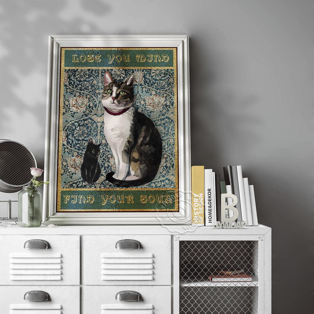 

Lose Your Mind Find Your Soul Retro Poster, Two Personalities Of Cats Wall Stickers, Nordic Style Amusing Home Kids Room Decor No Frame 21*30cm No Frame