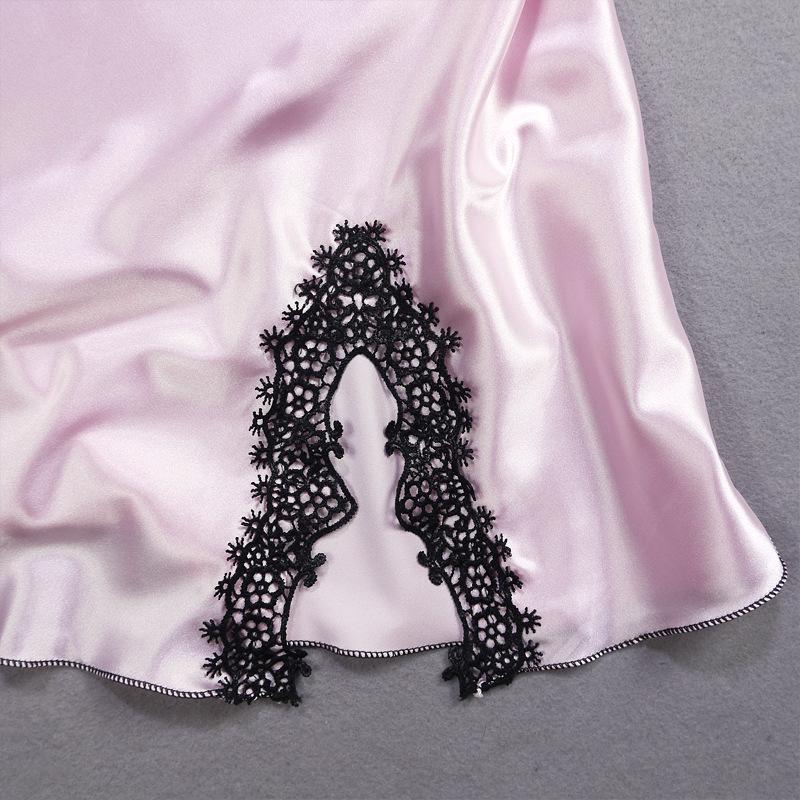 Women's Summer Lace Trim Ice Silk Pajama Set - Cool, Breathable Camisole Nightgown with Short Skirt