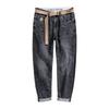 Spring and Summer Jeans Men's Thin Elastic Fit Small Foot Belt Nine-point Pants