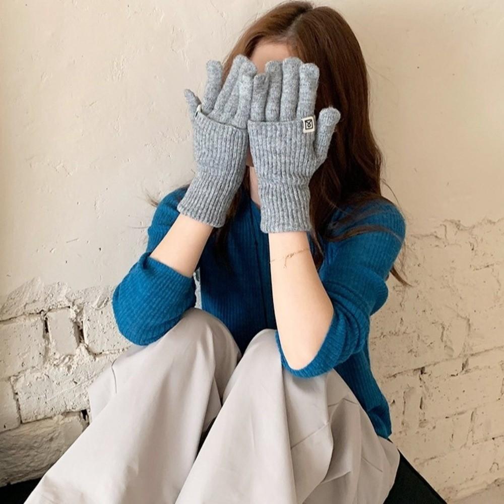 Windproof Full Finger Gloves Solid Color Driving Skiing Mittens Outdoor Cycling