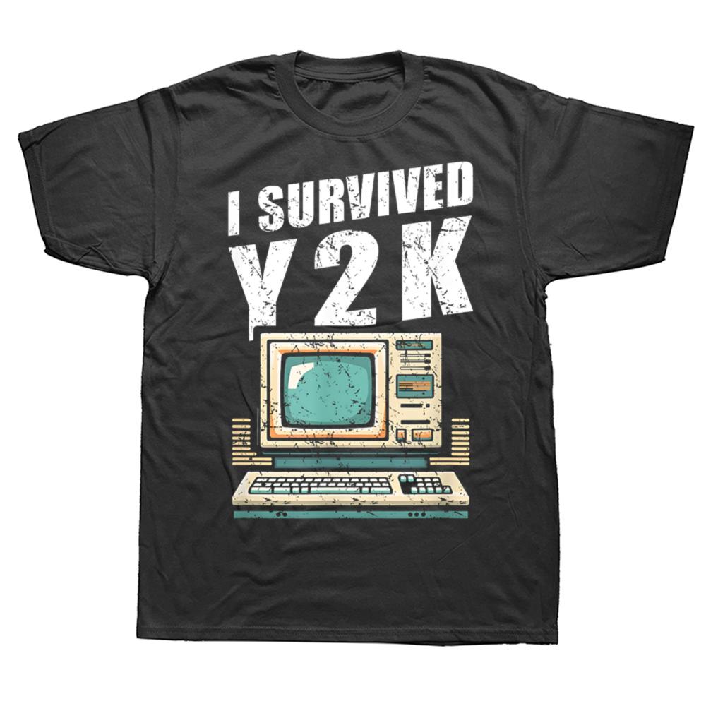 Funny Retro I Survived Y2K Computer Year 2000 Survivor 100% Cotton T-shirt Men Loose Oversized Streetwear Hip Hop Unisex T Sh... S разноцветный