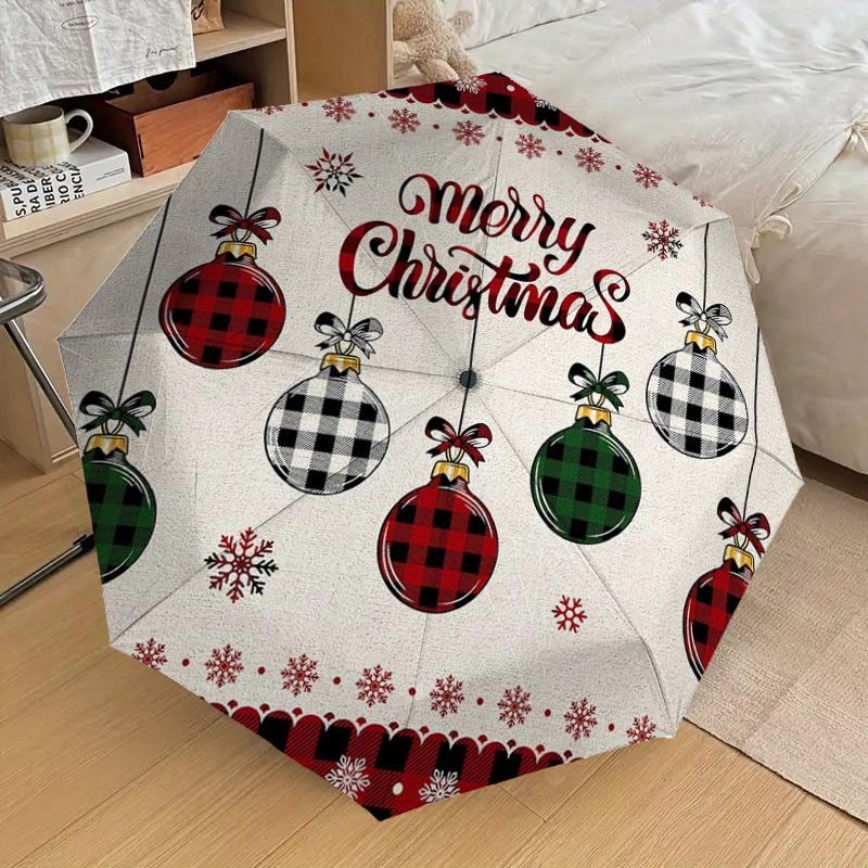 1pc Christmas Ornaments Plaid Decorative Mat Umbrella with Plastic Handle,Suitable for All Seasons Home Travel Outdoor UmbrellaDD244
