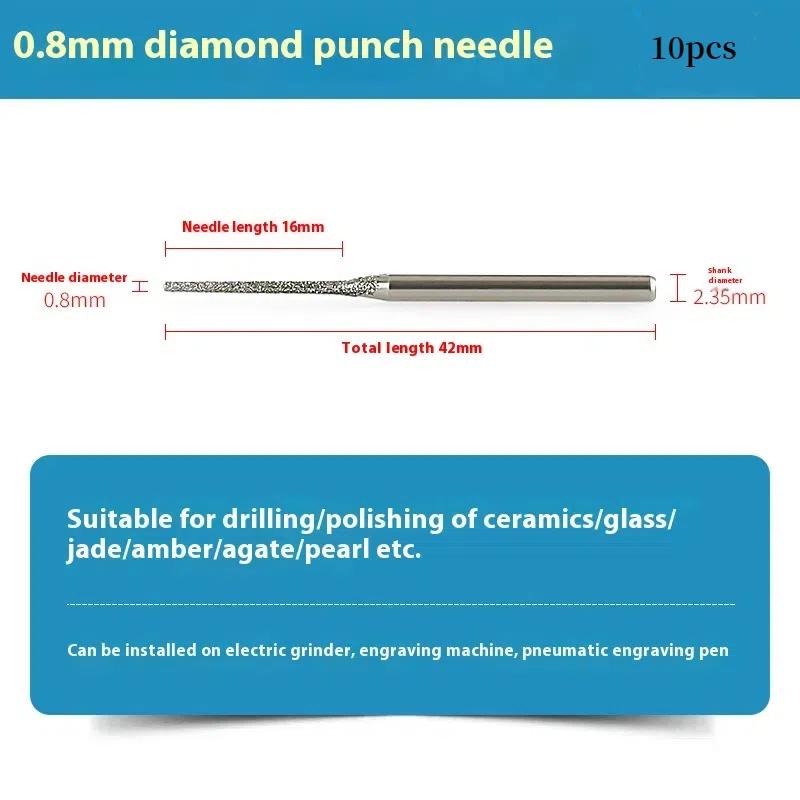 10 stuks 0,8/1/1,2/1,5/1,8/2/2,5 mm Diamantgecoate Boorbitjes met 2,35 mm Schacht voor Glas Jade Sieraden Slijpen en Polijsten