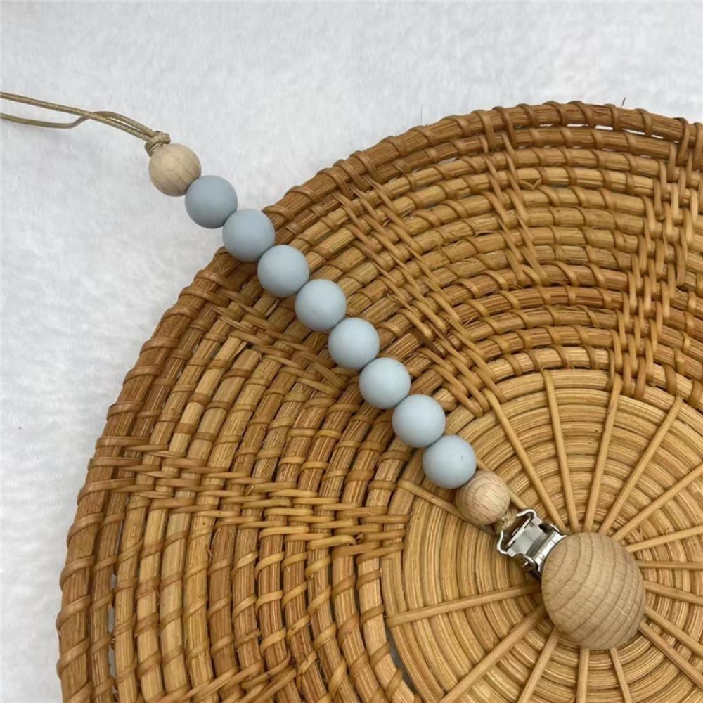 Lightweight Pacifier Clip Silicone Wood Soother Holder Baby Teething Chain StrollerMinimalist