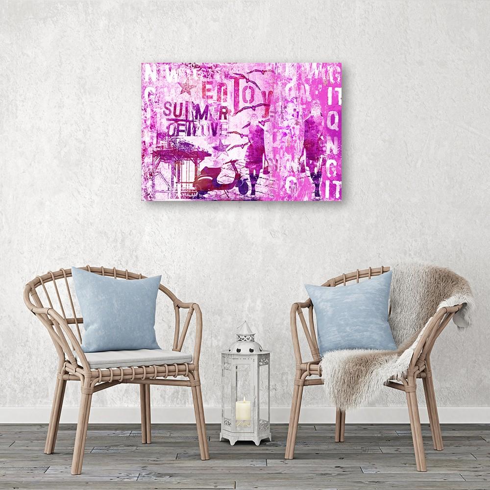 Obraz Růžový nápis a ženská postava