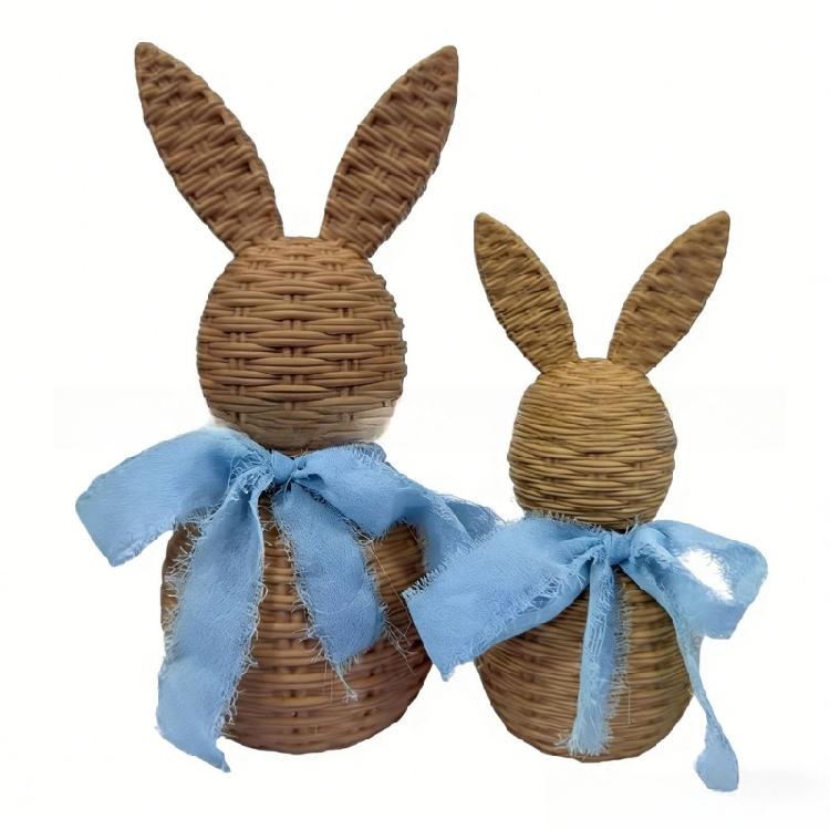 

Rattan Effect Resin Bunnies Statues Figurine Easter Table Decorations Spring Home Decorations Easter Decorations Gift синій