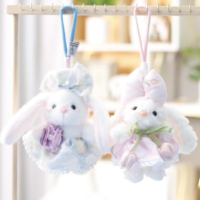 Soft Polyester Bunny Plush Toy With Floral Pattern For Women Purse Charms