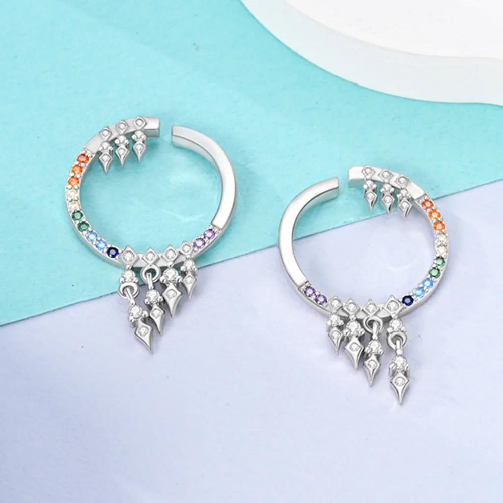 Woman Hoop Earrings Silver Colors Rainbow Starburst Stud For Women Earrings Jewelry Gifts