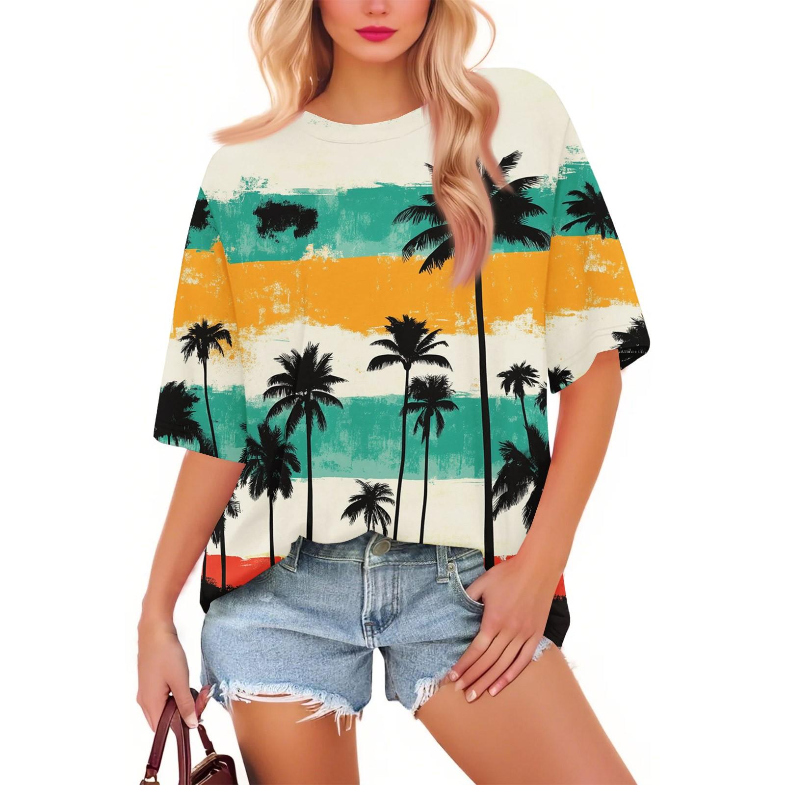 

Женская мода повседневная цветочная свободная круглая горловина короткий рукав модная праздничная футболка топ L