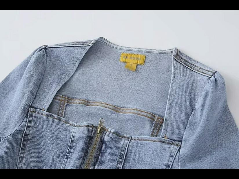 Early Autumn Slim Fit Square Neck Denim Jacket for Women