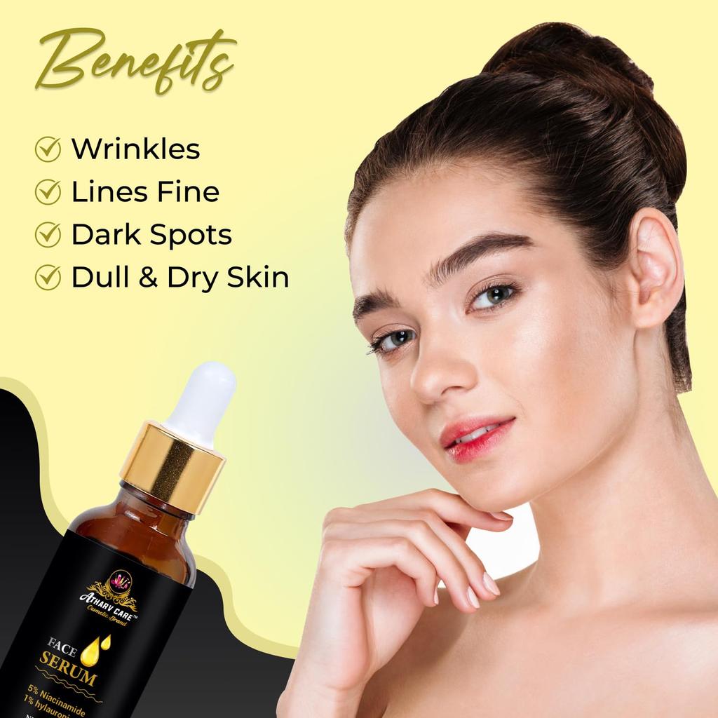 ATHARV CARE COSMATIC Face Serum with 5% Niacinamide & 1% Hyaluronic Acid | Reduces Wrinkles, Fine Lines, Dark Spots | Hydrating & Brightening Serum