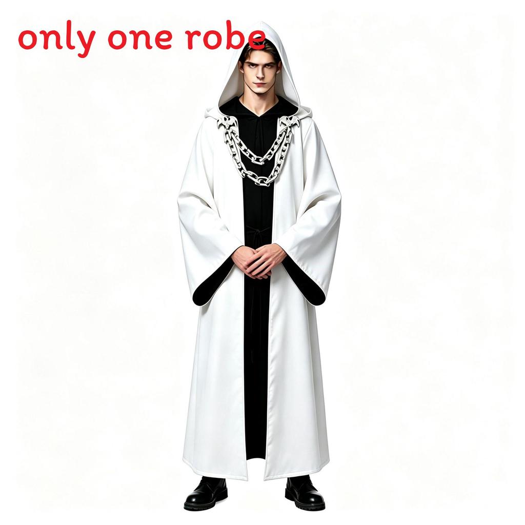Costume da Mago Gotico con Cappuccio a Catena per Feste di Halloween e Cosplay