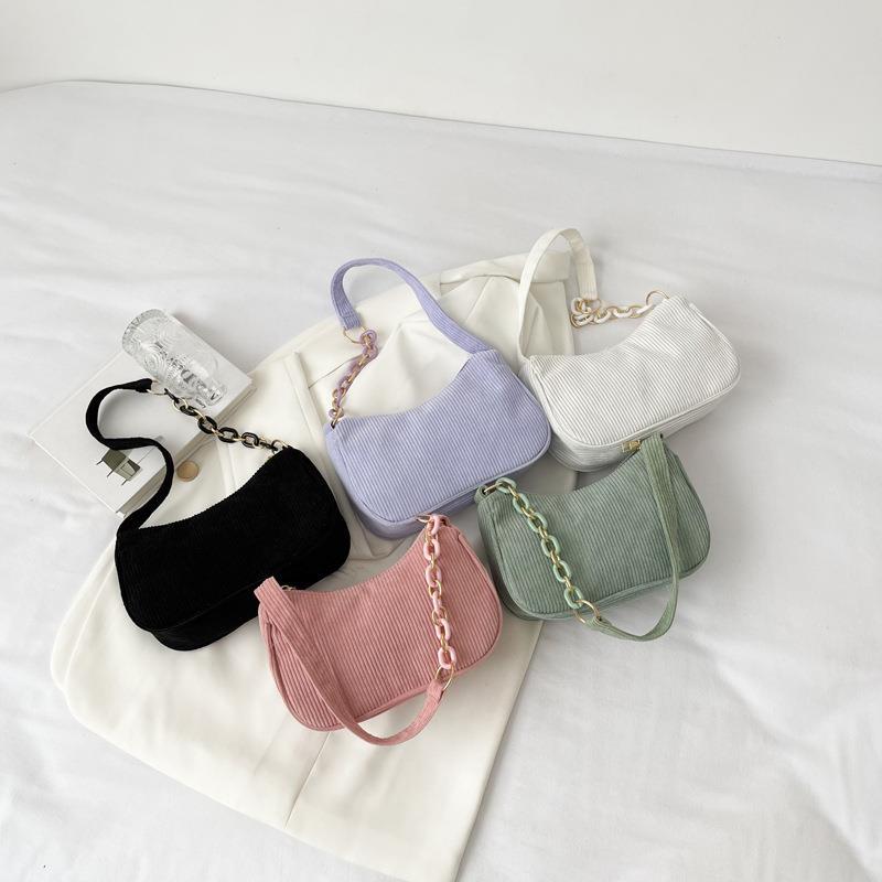 

Fashion Solid Color Vintage Corduroy Women Handbags Underarm Bag Casual Shoulder Bags Zipper Female Handbag Clutch Chain Bag