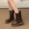 Japanese Maillard Knight Boots Women's Two Wear Belt Buckle Short Boots Women's British Style Medium Boots Thick-soled Retro Locomotive Boots