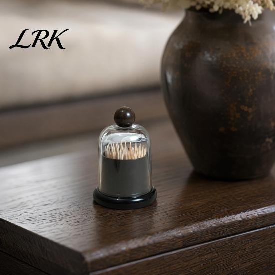 Transparent Toothpick Case Box with Clear/Wood Grain Lid, Dust-proof Holder Dispenser, Kitchen Dental Floss Swabs Container for Countertop Home