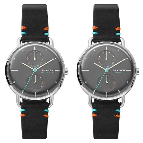 

Skagen Horizont Pair Watch Storage Box, Unisex, Gray and Black Leather, SKW2930, for Men and Women
