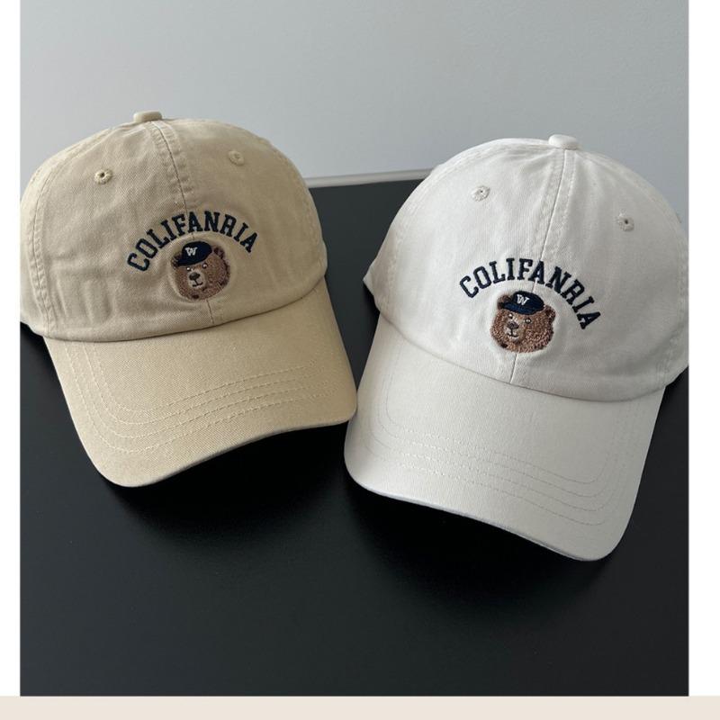 Cute Bear Embroidered Baseball Cap, Wide Brim, Big Face, Small Hat, Female Cap, Casual and Versatile