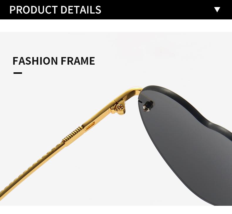 New Women's Heart-Shaped Rimless Metal Sunglasses - Trendy European and American Fashion
