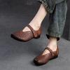 Johnature Bombas Retro Cuero Genuino Suela Suave Gancho y Lazo Cómodos Zapatos de Mujer Versátiles