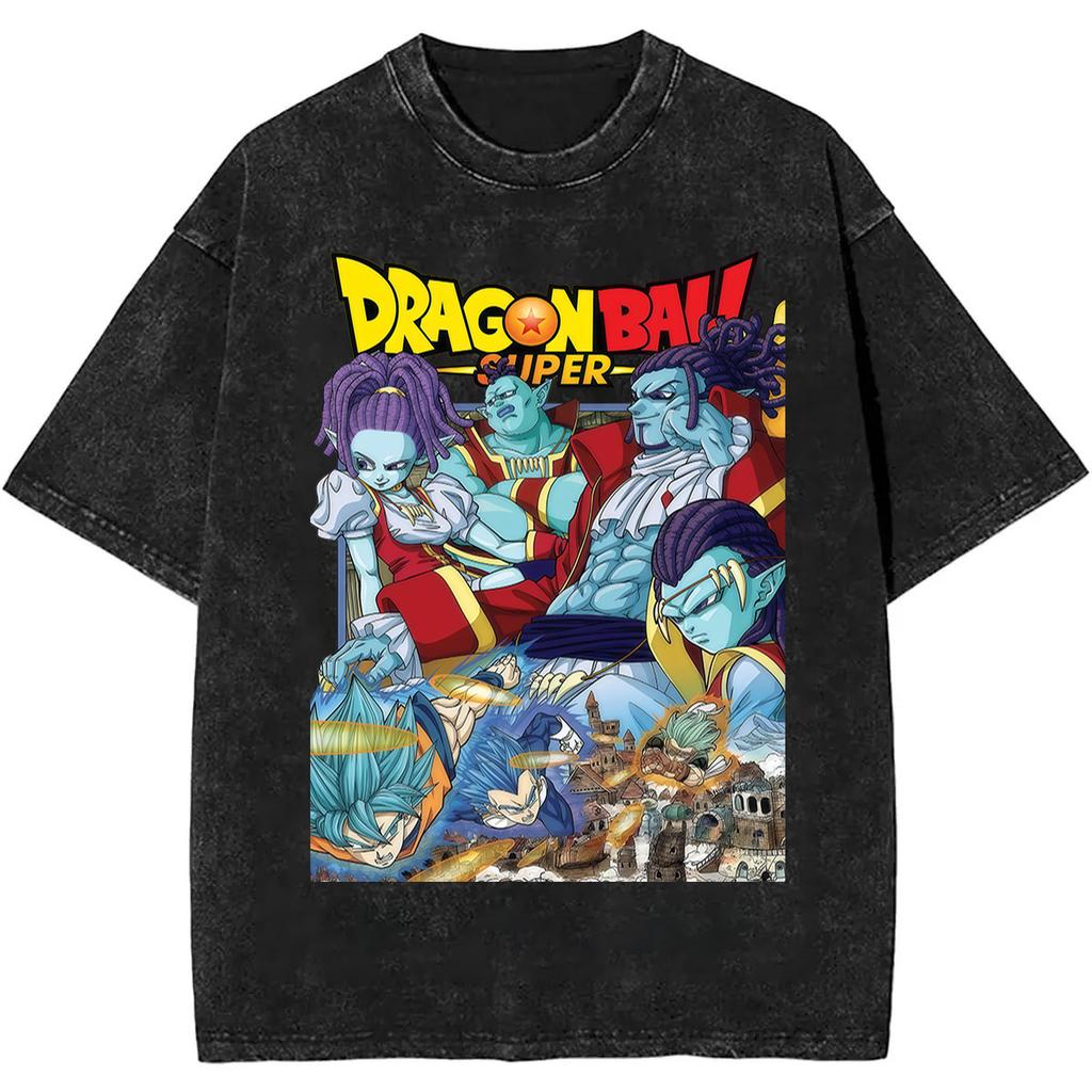 2026 Summer Dragon Ball Nostalgic T-Shirt 100% Cotton Heavyweight Washed Retro Oversized Men's Anime Print Streetwear Unisex