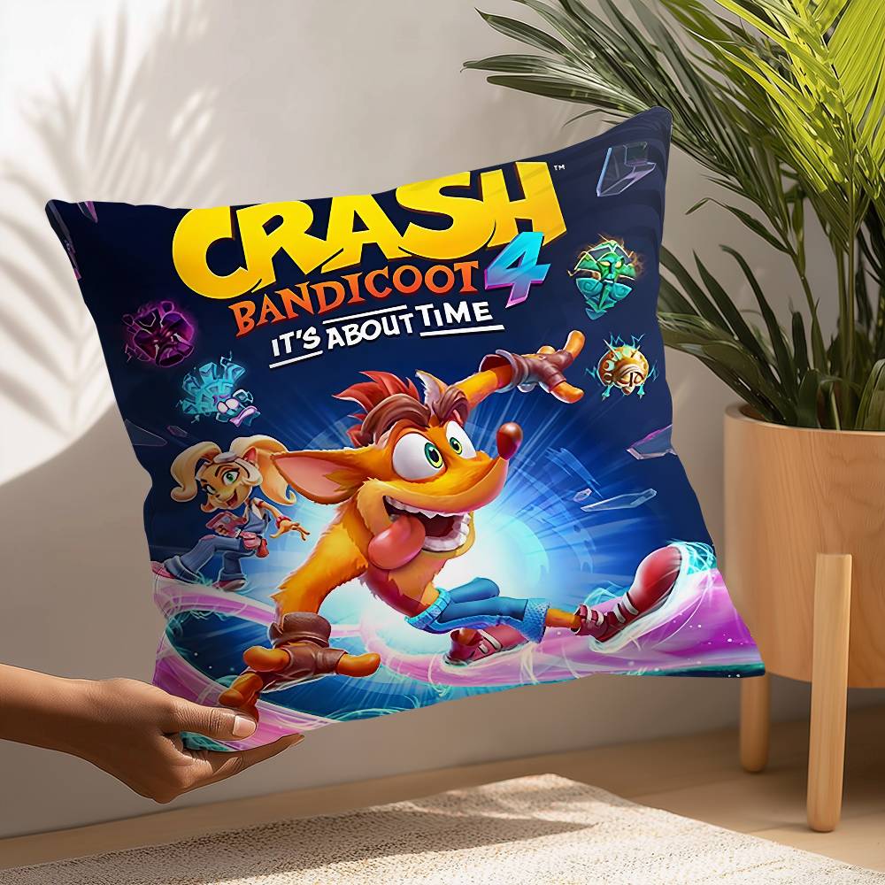 Game C-Crash B-Bandicoot Pillow Case Square Double‑Sided Print Cushion Case For Sofa Home Bedchamber Decor Gift