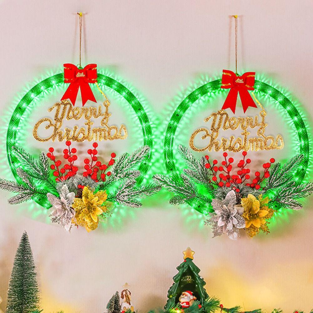 Timer Function Artificial Wreaths Glowing Xmas Decorations LED Christmas Decorations  Wall