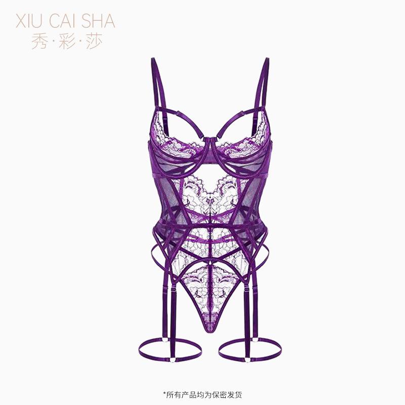 Purple Erotic Underwear Small Breasts Gather Perspective Pajamas 2025 New Sexy One-piece Garters Qqny Female Temptation