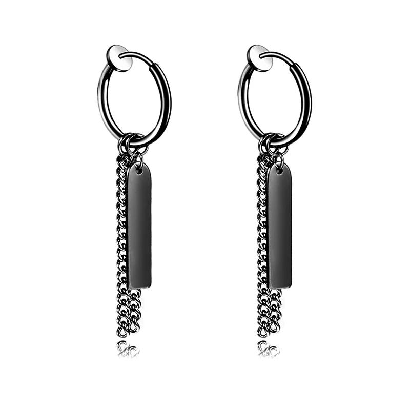 Punk Stainless Steel Chain Hoop Earrings Unisex Goth Pop Hip Hop Pendants Fashion Ear Jewelry Accessories