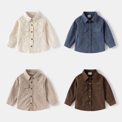 Children's Shirts 2025 Spring New Products Boys Long-sleeved Corduroy Shirts Boys Lapel Solid Color Cardigan Wholesale