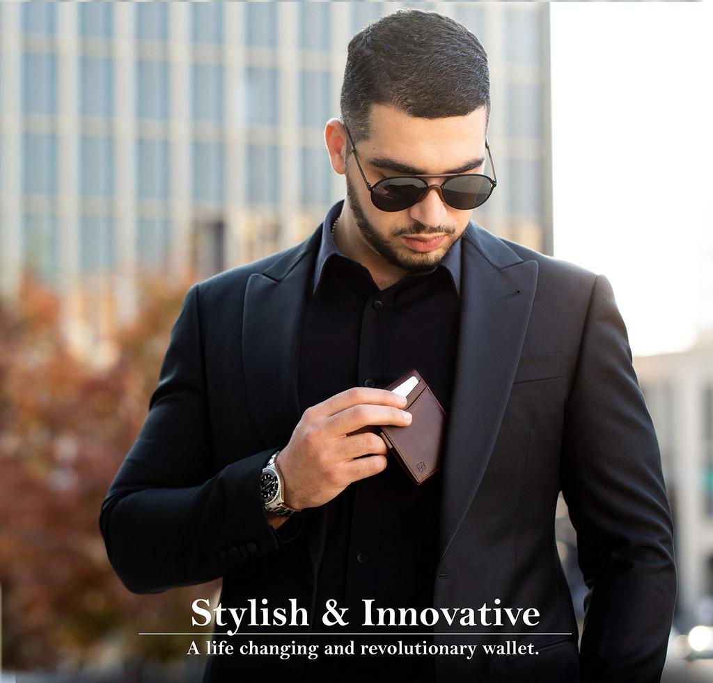 SERMAN BRANDS Money Clip Wallet Wallet Slim Front Pocket RFID Block Card Holder Minimalist Mini Melted Chocolate slim - Men's Bifold, Transformers,