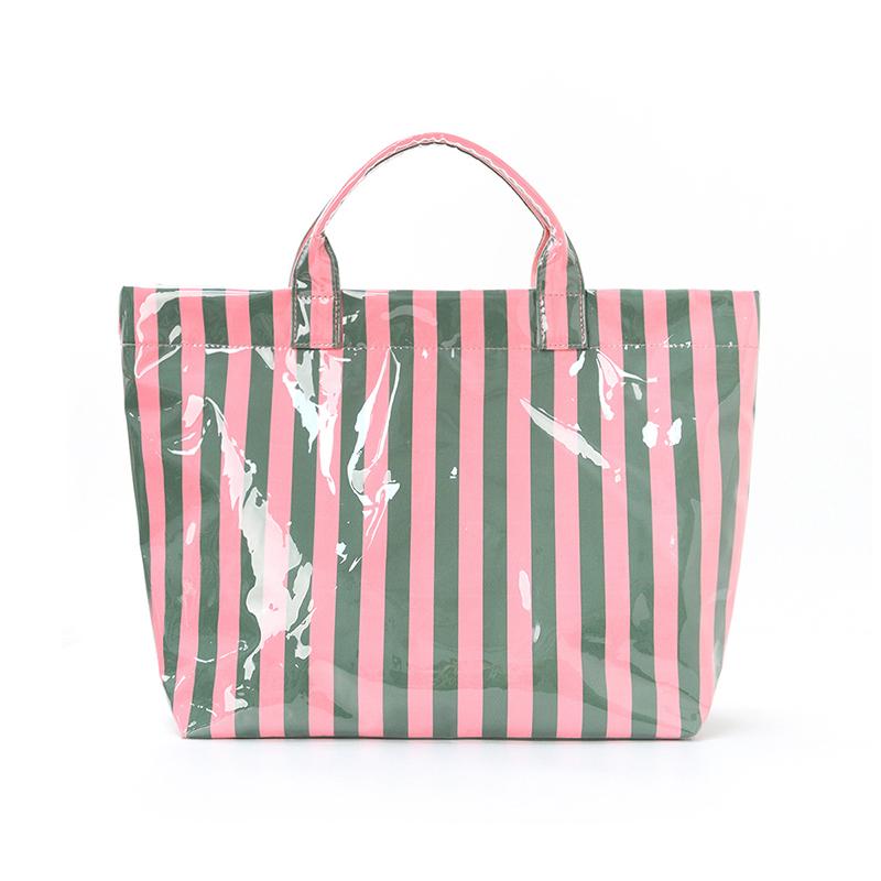 Stylish Striped Pvc Tote Bag Large-capacity Handbag Lightweight Portable Travel Shoulder Bag Casual Waterproof Shopping Bag