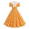 Women's Casual Polka Dot Dress with Collar and Puff Sleeves Slim Fit