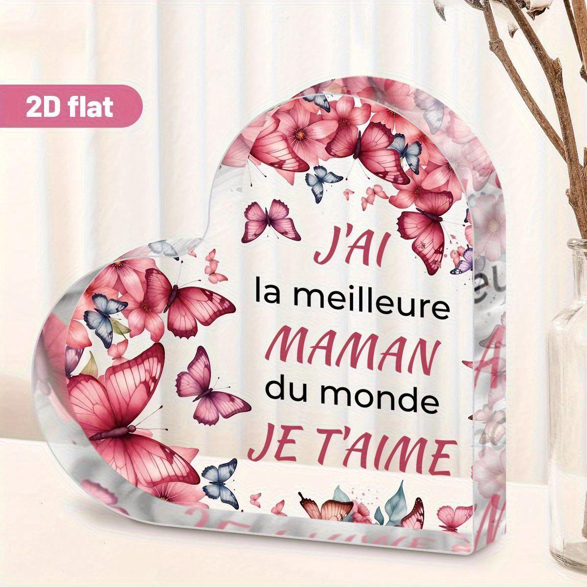 

1pc Heart-Shaped Acrylic Decorative Sign with French to My Mother Inscription & Butterfly Floral Design - Mother s Day Gift, Birthday 10*10cm