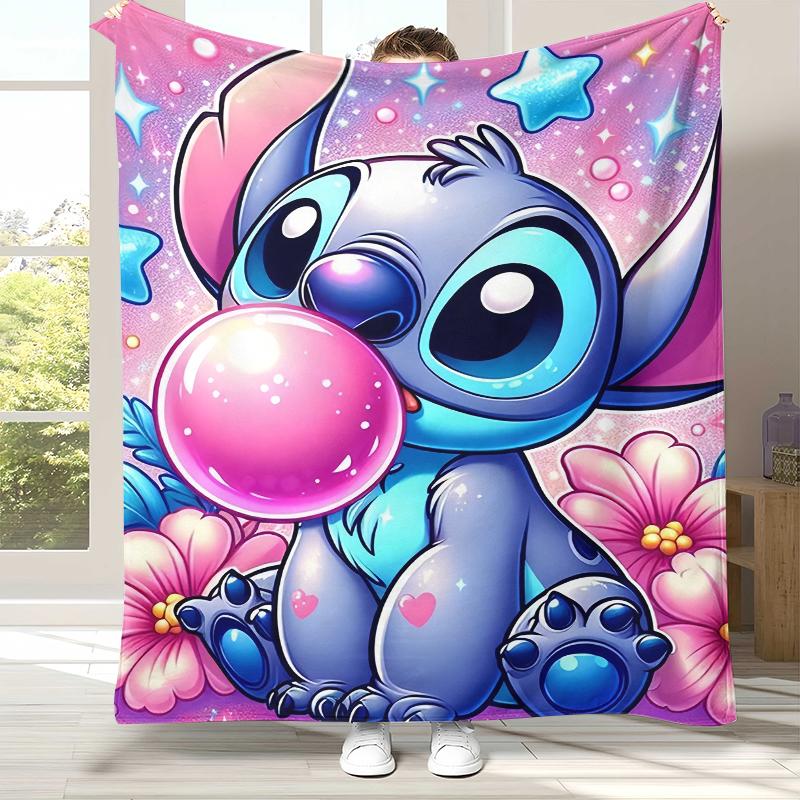 

Cartoon S-Stitch Kawaii Flannel Blanket,Ultra Soft Warm Plush Throw for Home Bedroom Bed Sofa Cover Camping Picnic gift kids 75x90cm