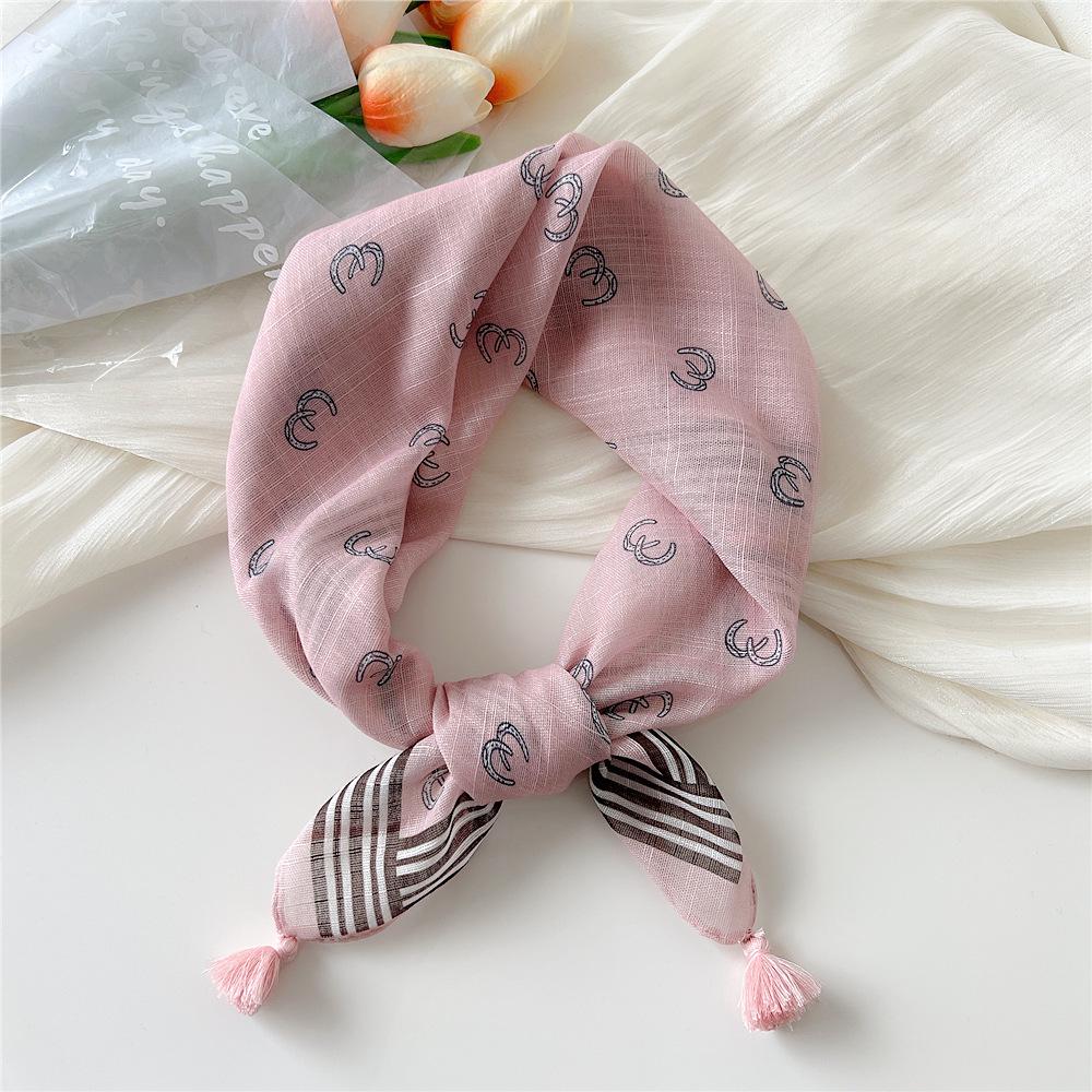 60 Tassel Cotton Linen Small Silk Scarf - Spring/Autumn Versatile Headscarf for Women, Fashionable Neck Protection and Decoration