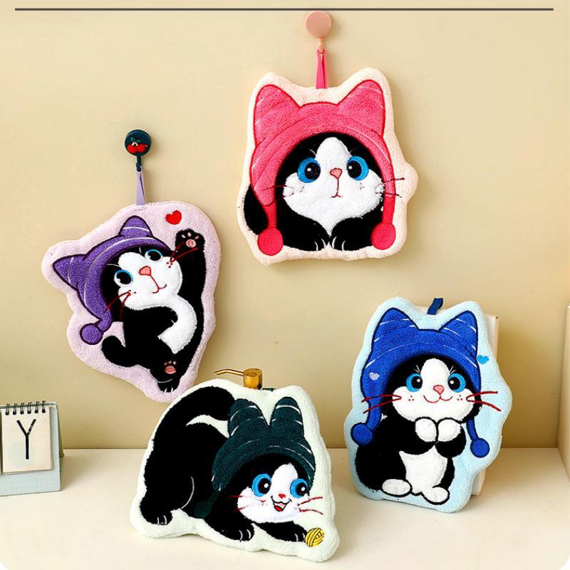 1 Pcs Cute Creativity Cat Hanging Towel Kitchen Hand Towel Bathroom Soft Absorbent Handkerchief Wipe Towel Cartoon Kids Towels