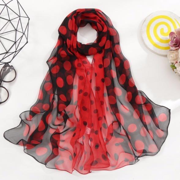 Jarní a letní tenký průsvitný puntíkovaný šátek větruodolný a s ochranou proti slunci puntíkovaný umělecký dekorační šátek dlouhý